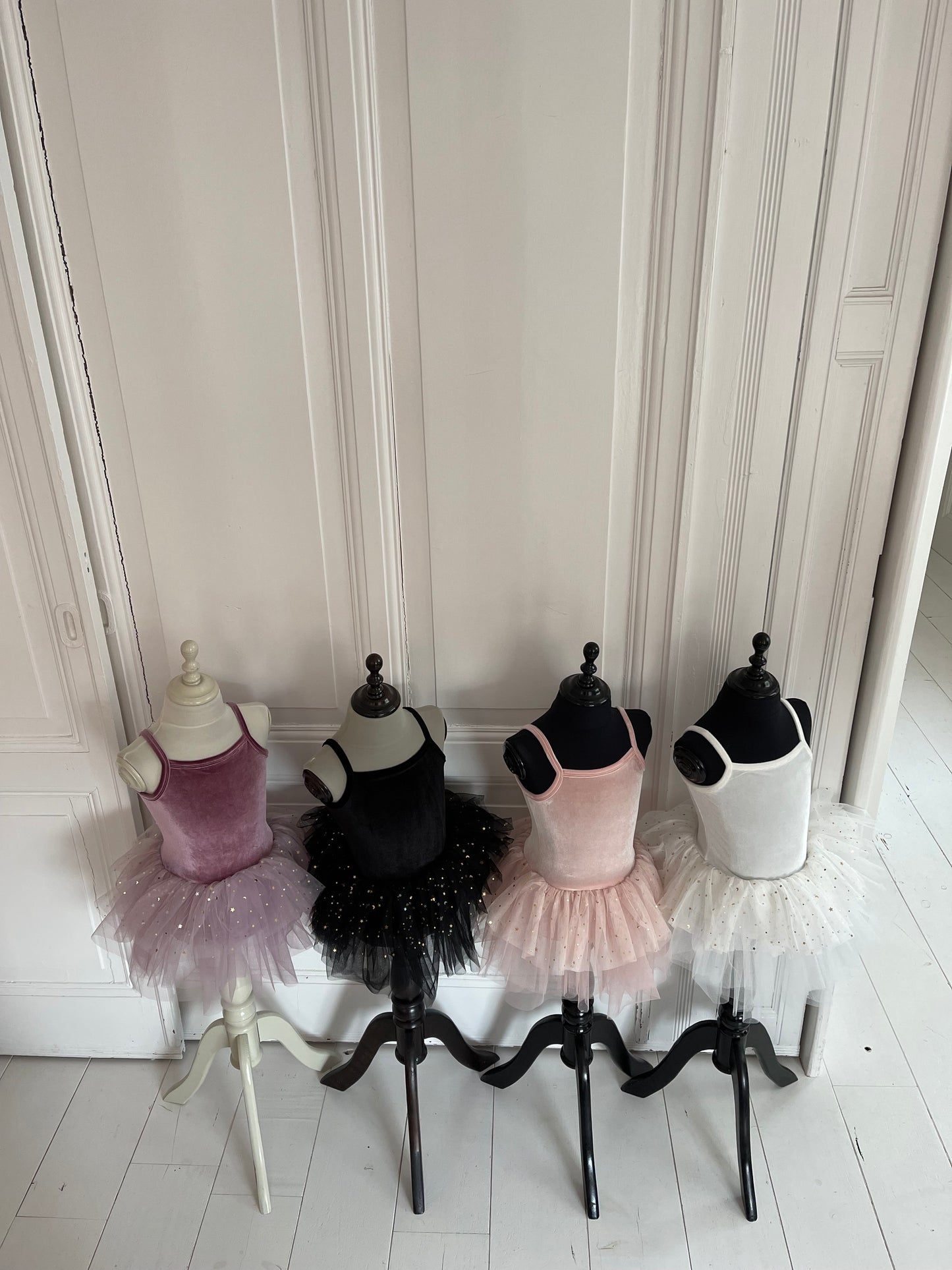 VESTIDO DE TUTU DE LEOTARDO DE TERCIOPELO DOLLY® CON ESTRELLAS Y LUNA ⭐️ 🌙 TUL blanco