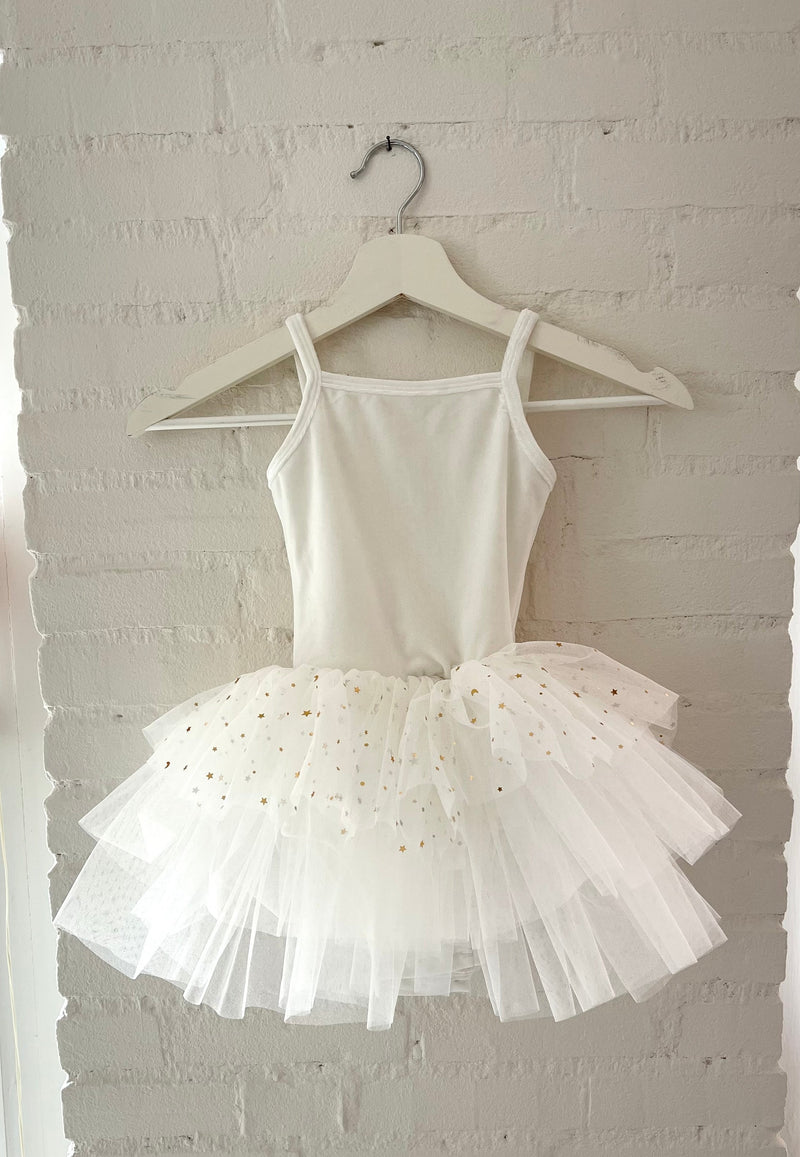 VESTIDO DE TUTU DE LEOTARDO DE TERCIOPELO DOLLY® CON ESTRELLAS Y LUNA ⭐️ 🌙 TUL blanco