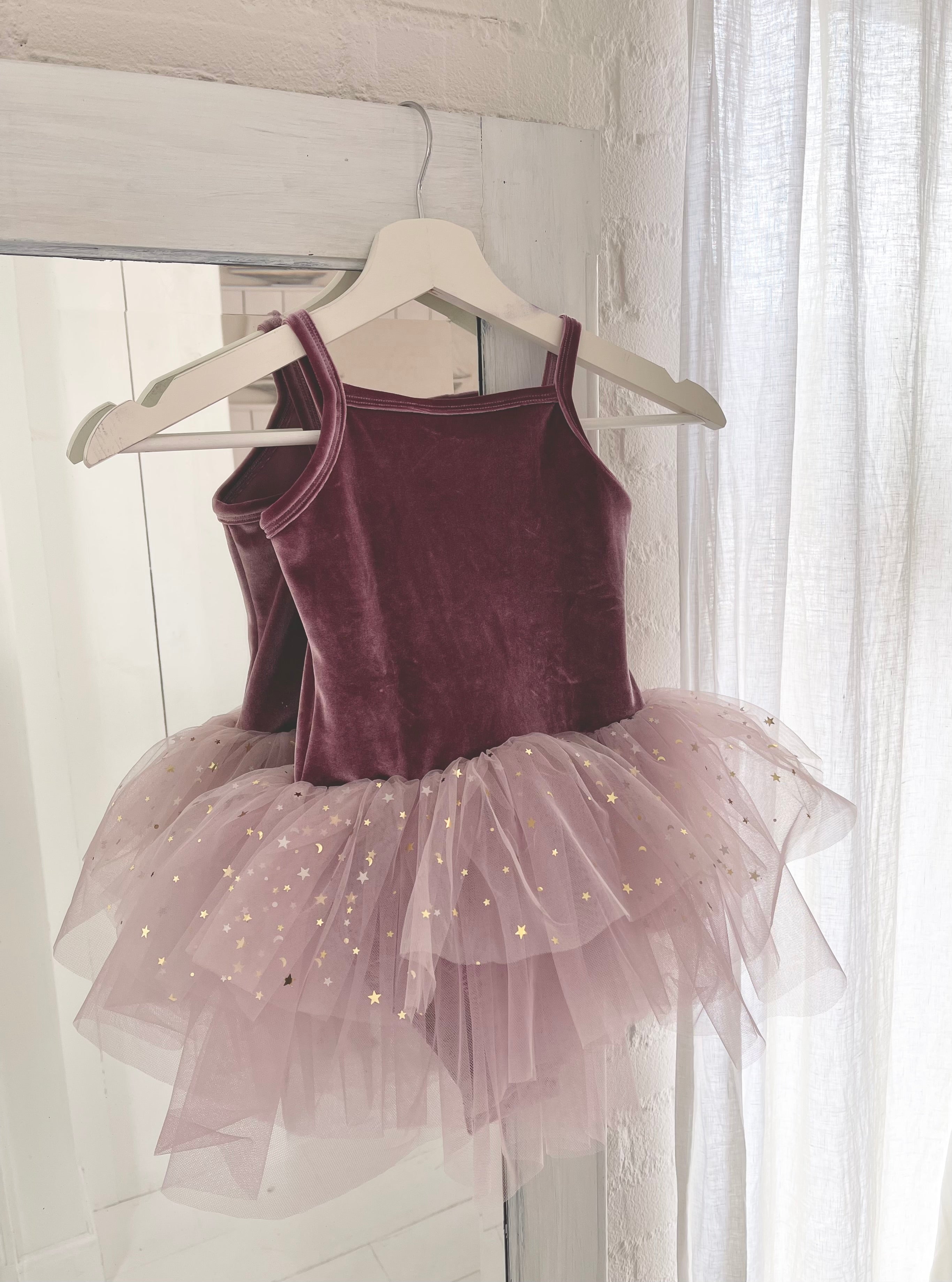VESTIDO DE TUTU CON LEOTARD DE TERCIOPELO DOLLY® CON ESTRELLAS Y LUNA ⭐️ 🌙TULLE violeta polvoriento