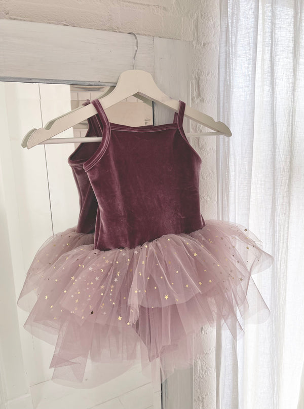 VESTIDO DE TUTU CON LEOTARD DE TERCIOPELO DOLLY® CON ESTRELLAS Y LUNA ⭐️ 🌙TULLE violeta polvoriento