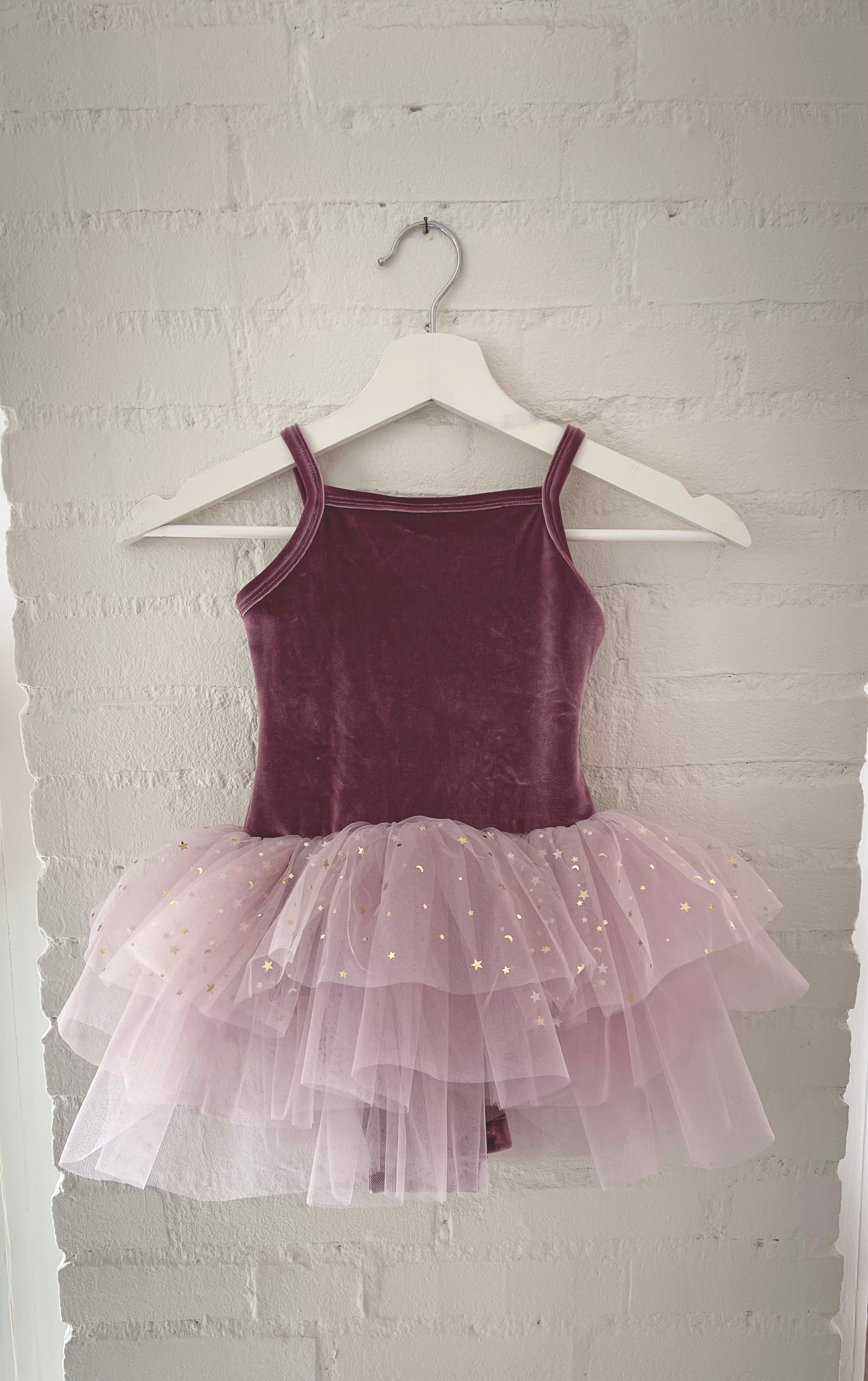 VESTIDO DE TUTU CON LEOTARD DE TERCIOPELO DOLLY® CON ESTRELLAS Y LUNA ⭐️ 🌙TULLE violeta polvoriento