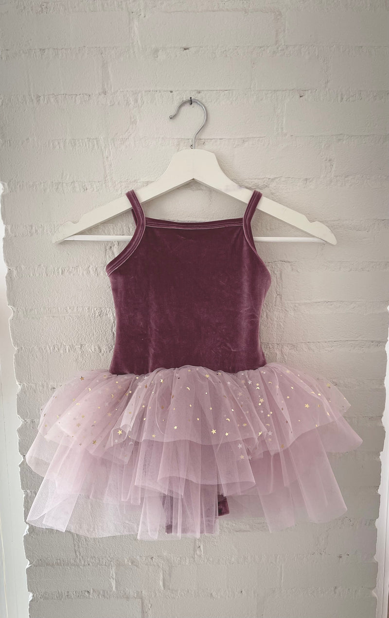 VESTIDO DE TUTU CON LEOTARD DE TERCIOPELO DOLLY® CON ESTRELLAS Y LUNA ⭐️ 🌙TULLE violeta polvoriento