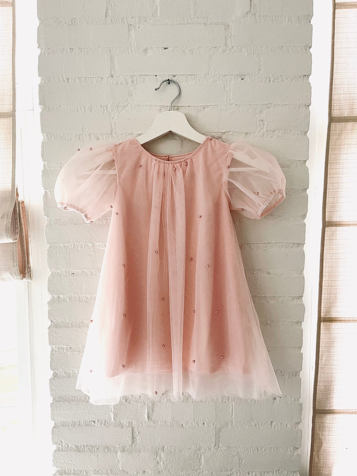 DOLLY® PEARL TULLE PUFF A-LINE DRESS dollypink  ⚪