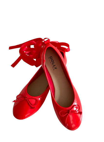 DOLLY by Le Petit Tom ® CLASSIC BALLERINAS WITH LACE UP RIBBONS red