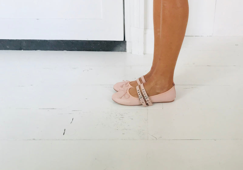DOLLY BUCKLE BELT BALLERINAS WITH RIBBONS ( Including FREE Buckle Waist Belt!) pink