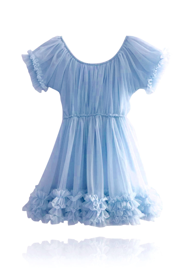 VESTIDO CON VOLANTES DOLLY by Le Petit Tom ® azul claro