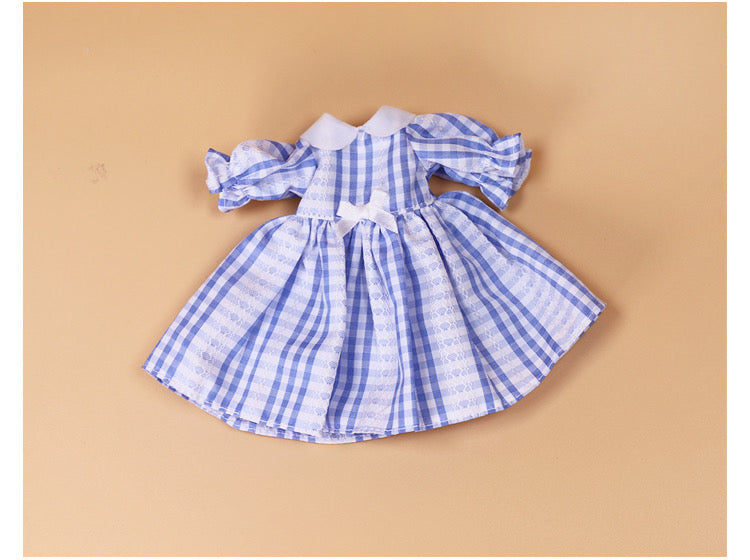 DOLL CLOTHING A04 for 30-35cm. Doll Bjd 1/6 checkered dress blue