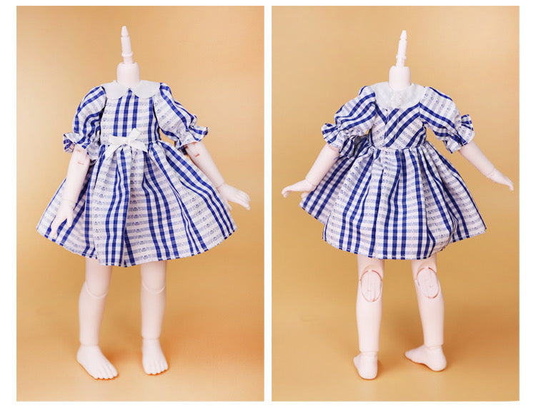 DOLL CLOTHING A04 for 30-35cm. Doll Bjd 1/6 checkered dress blue