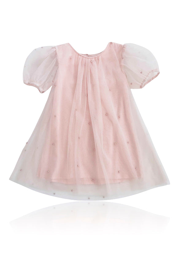 DOLLY® PEARL TULLE PUFF A-LINE DRESS dollypink  ⚪