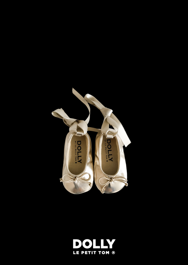 DOLLY by Le Petit Tom ® BABY BALLERINAS WITH RIBBONS gold