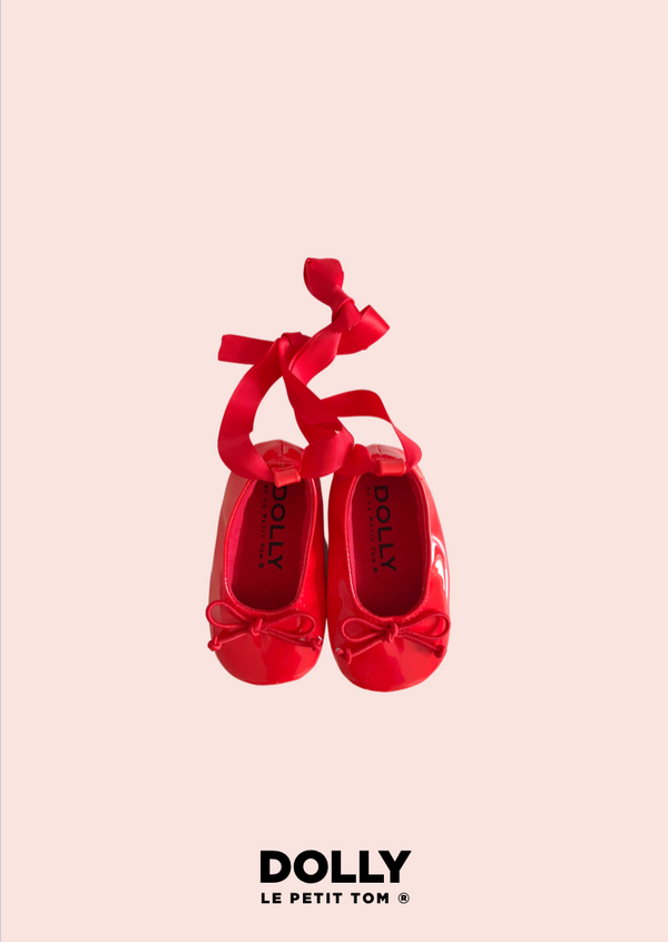 DOLLY by Le Petit Tom ® BABY BALLERINAS WITH RIBBONS red