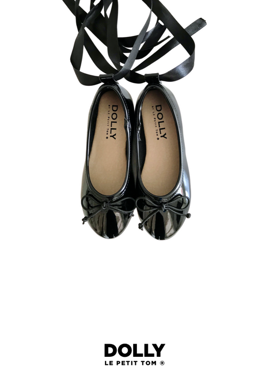 DOLLY by Le Petit Tom ® CLASSIC BALLERINAS WITH LACE UP RIBBONS black