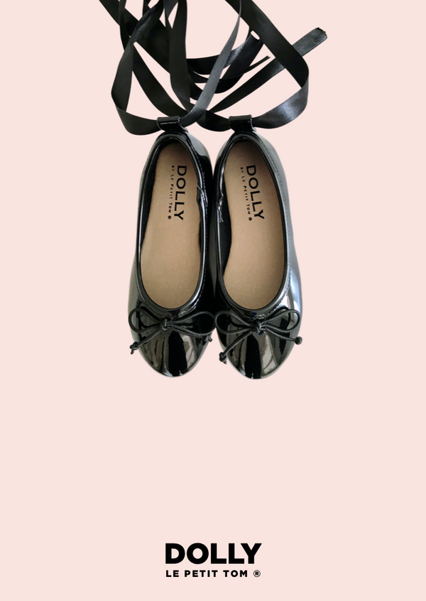 DOLLY by Le Petit Tom ® CLASSIC BALLERINAS WITH LACE UP RIBBONS black