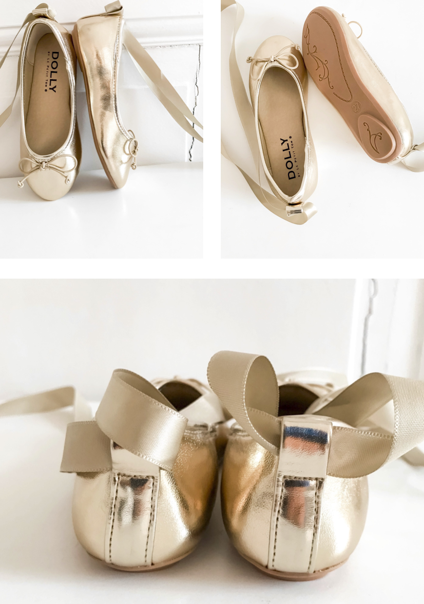 DOLLY by Le Petit Tom ® CLASSIC BALLERINAS WITH LACE UP RIBBONS gold