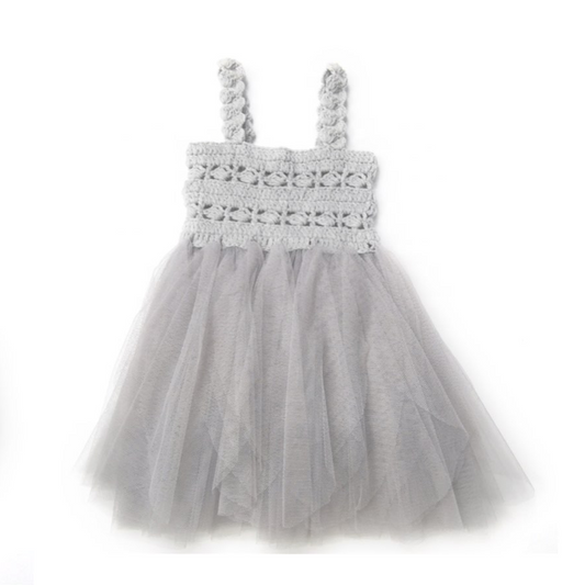 VESTIDO CROCHET TUTU ALL EYES DOLLY by Le Petit Tom ® gris plateado