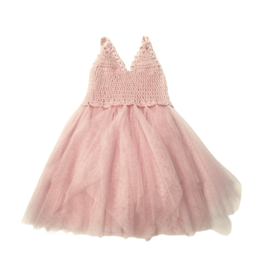 DOLLY by Le Petit Tom ® CROCHET TUTU DRESS V-NECK ballet pink