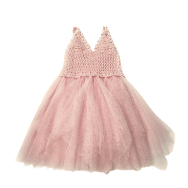 DOLLY by Le Petit Tom ® VESTIDO DE CROCHET TUTU CON CUELLO EN V ballet pink