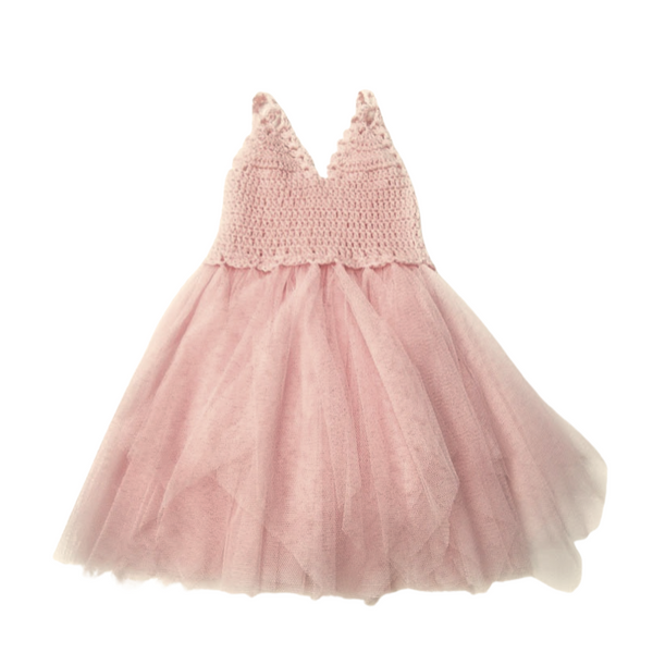 DOLLY by Le Petit Tom ® CROCHET TUTU DRESS V-NECK ballet pink