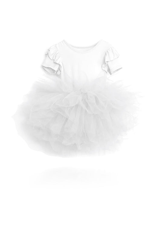 VESTIDO TIMELESS DE MANGA CORTA CON TUTÚ blanco DOLLY by Le Petit Tom ®