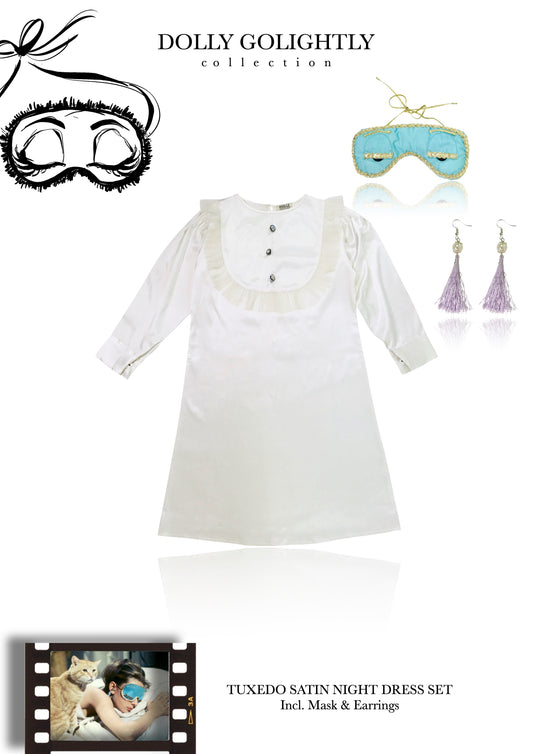 DOLLY GOLIGHTLY Breakfast @ Tiffany's TUXEDO SLEEP DRESS SET  off-white