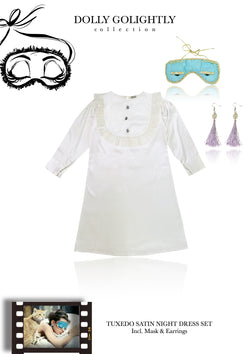 DOLLY GOLIGHTLY Desayuno en Tiffany's CONJUNTO DE VESTIDO PARA DORMIR DE ESMOQUIN blanquecino