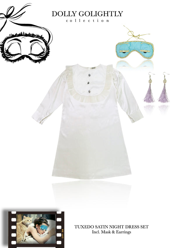 DOLLY GOLIGHTLY Desayuno en Tiffany's CONJUNTO DE VESTIDO PARA DORMIR DE ESMOQUIN blanquecino