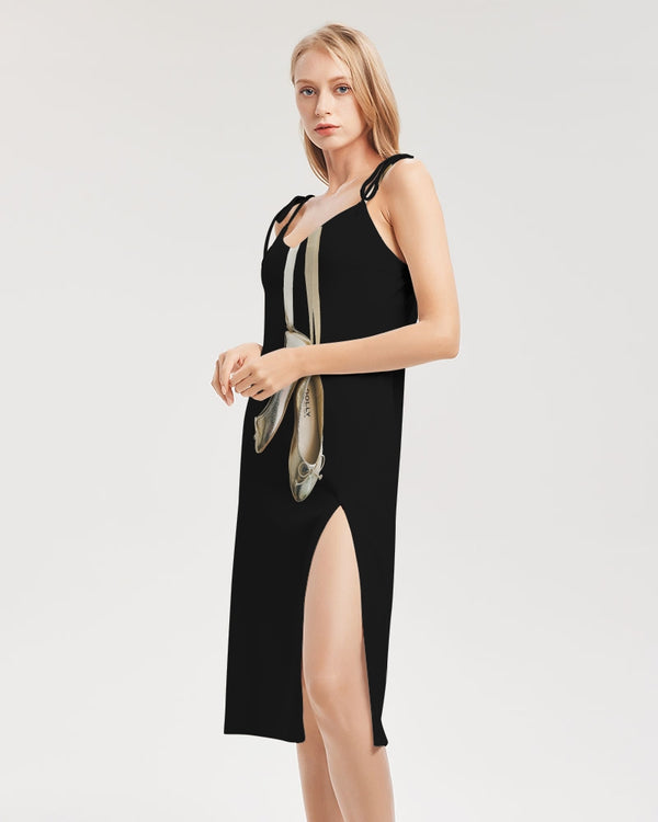 DOLLY GOLD BALLERINAS Women's Tie Strap Split Dress black