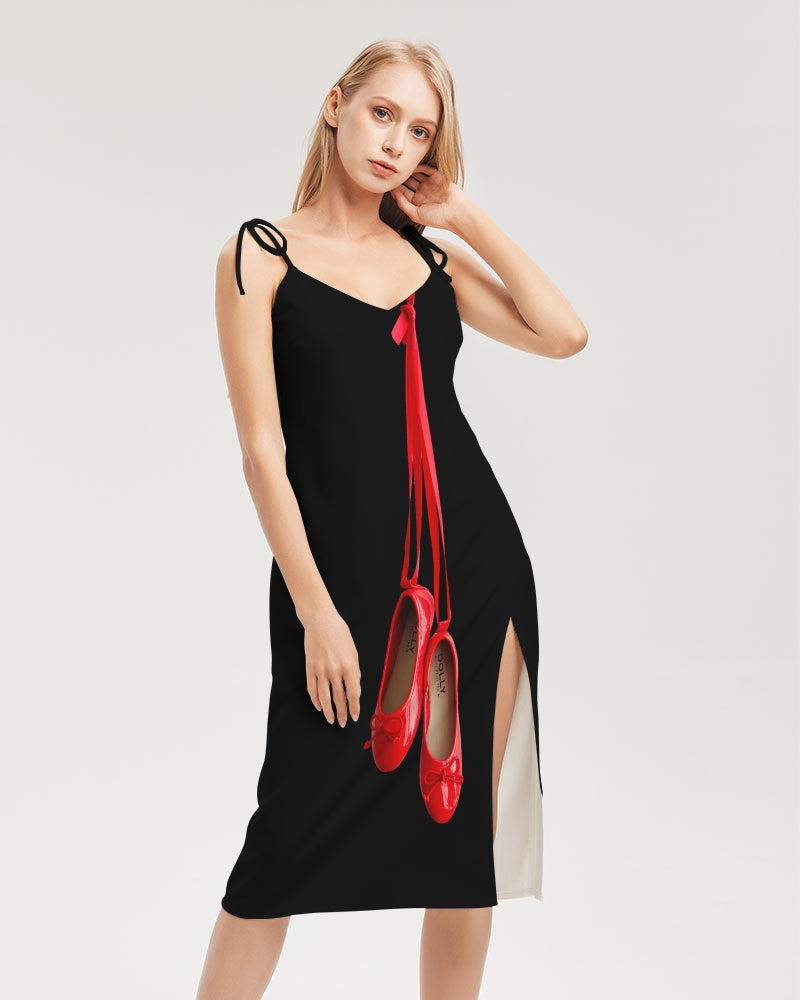 DOLLY RED BALLERINAS Women's Tie Strap Split Dress black