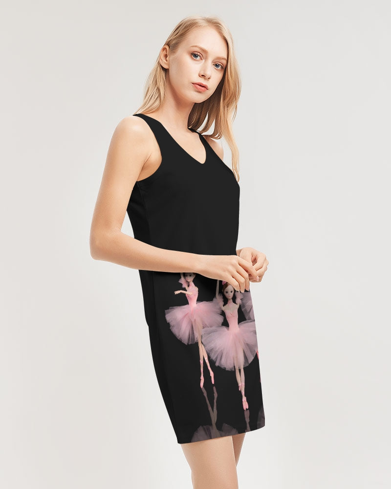 DOLLY ® Ballerina Dolls Pink Women's Rib Knit V Neck Mini Dress