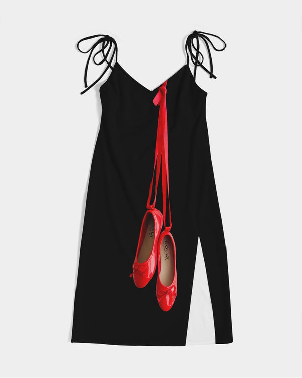 DOLLY RED BALLERINAS Women's Tie Strap Split Dress black