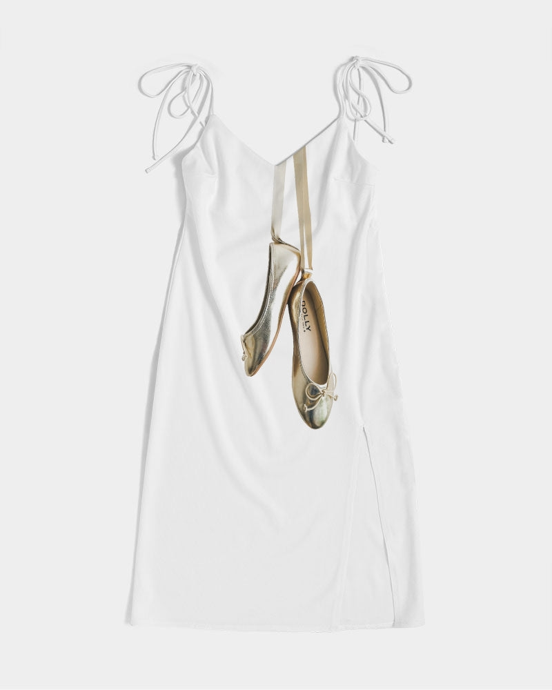 DOLLY GOLD BALLERINAS Women's Tie Strap Split Dress white