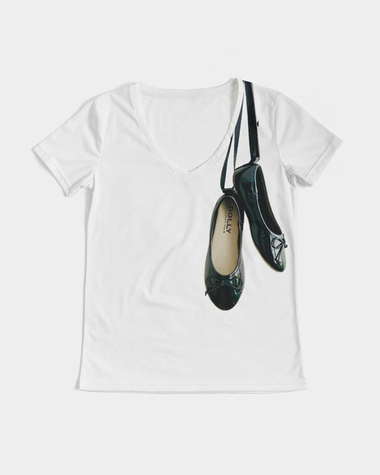 Camiseta de mujer con cuello de pico DOLLY Black Ballerinas 