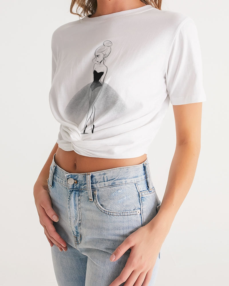 DOLLY DOODLING Ballerina Camiseta recortada con frente torcido para mujeres y adolescentes