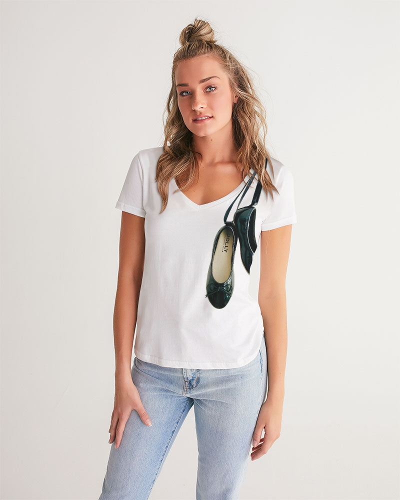 NOT WITHOUT MY BALLERINAS WITH BLACK BALLERINAS Women's V-Neck Tee