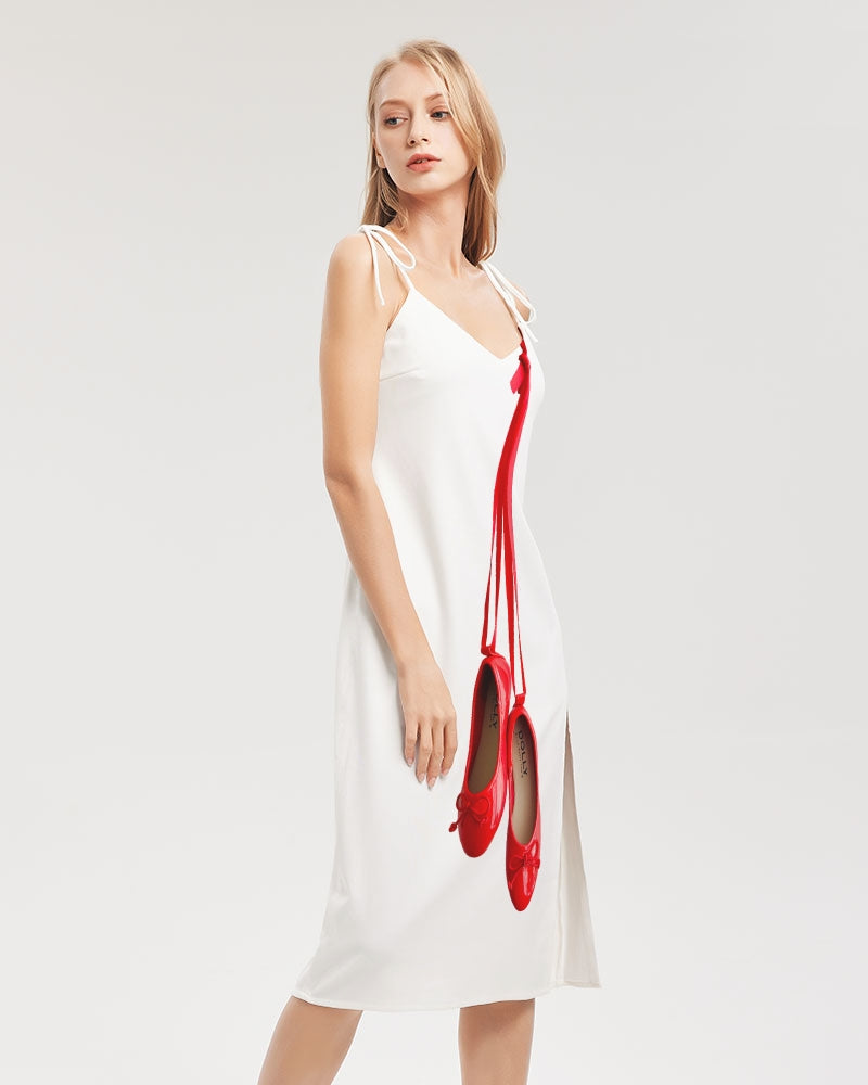 DOLLY RED BALLERINAS Women's Tie Strap Split Dress white