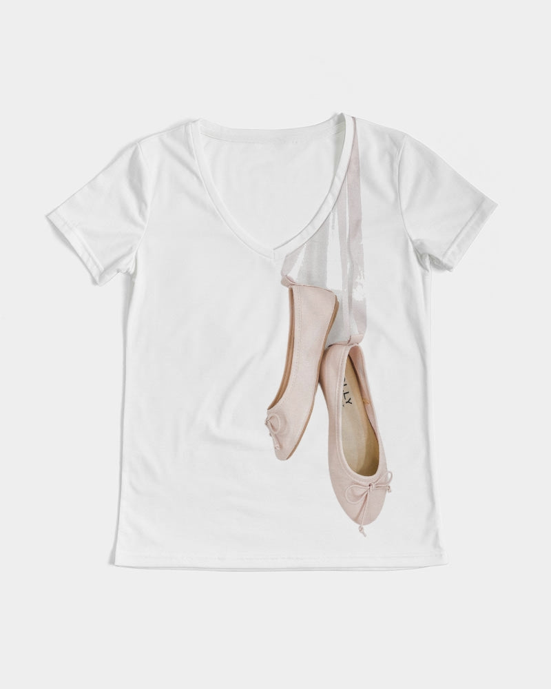 NOT WITHOUT MY BALLERINAS WITH DOLLYPINK BALLERINAS Women's V-Neck Tee