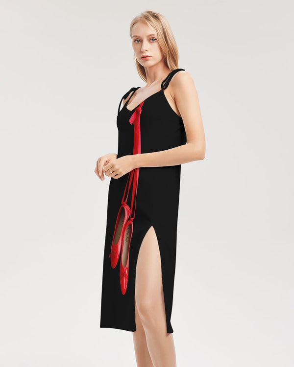 DOLLY RED BALLERINAS Women's Tie Strap Split Dress black