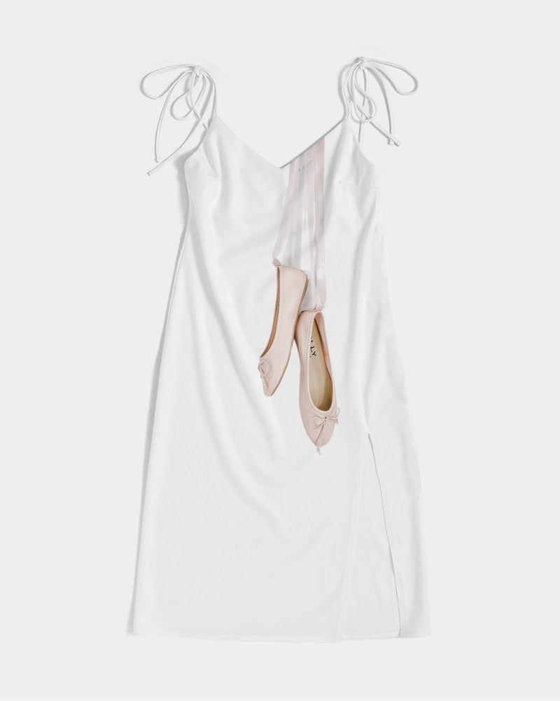 DOLLY PINK BALLERINAS Women's Tie Strap Split Dress white