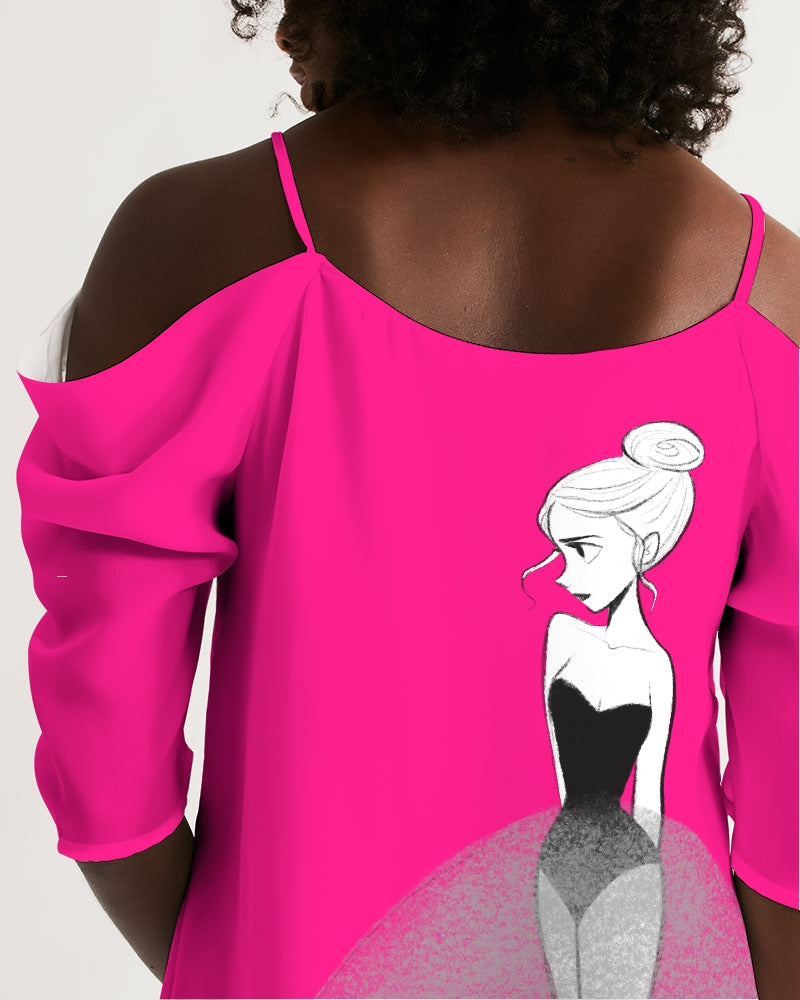 DOLLY DOODLING Bailarina Pure Pink Mujer Hombro abierto Vestido acampanado
