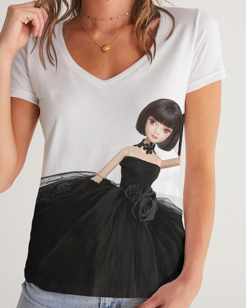 DOLLY® Fashion Doll Little Black Dress Women's V-Neck Tee