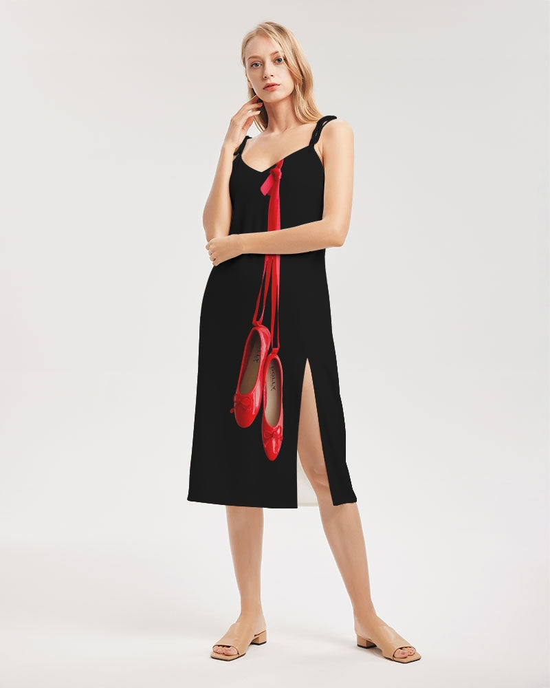 DOLLY RED BALLERINAS Women's Tie Strap Split Dress black