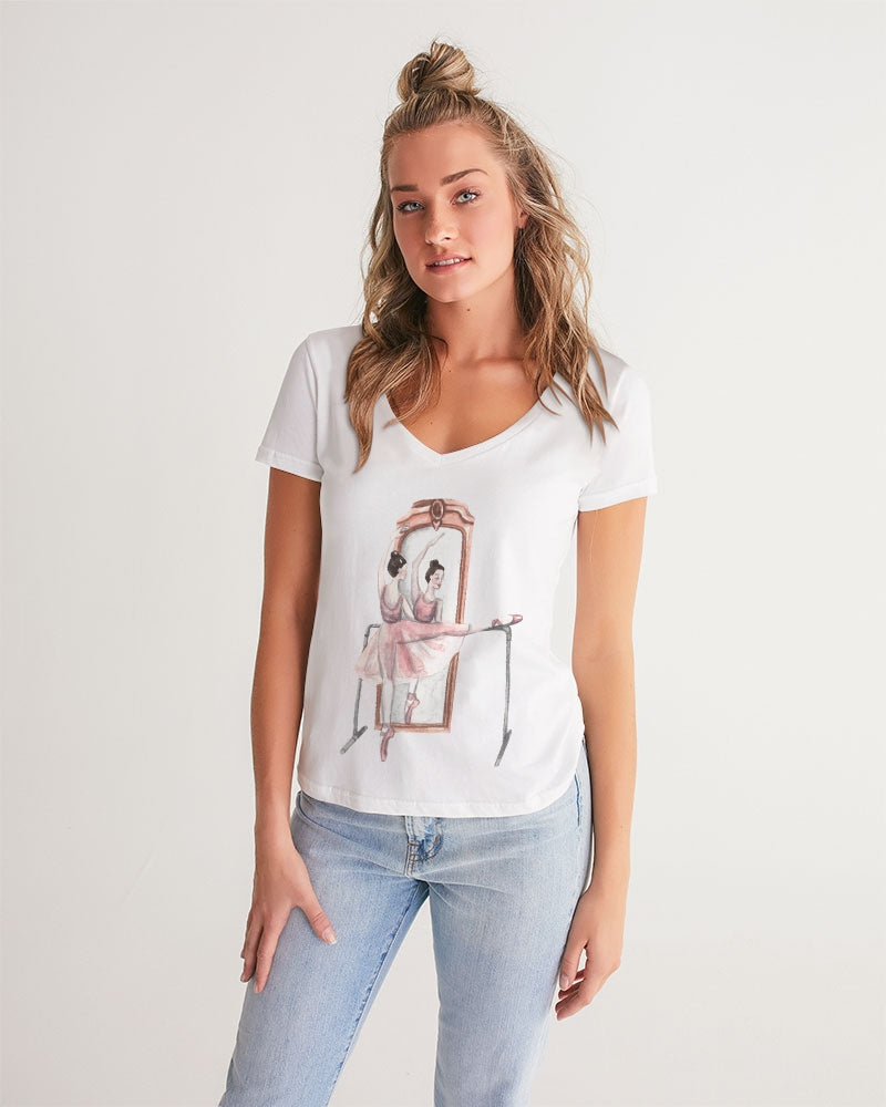 DOLLY X MARKBYMARK Watercolor Ballerina Barre  Women's V-Neck Tee