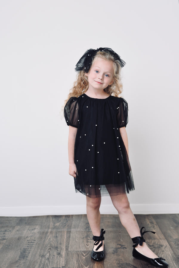 DOLLY® PEARL TULLE PUFF A-LINE DRESS black  ⚪