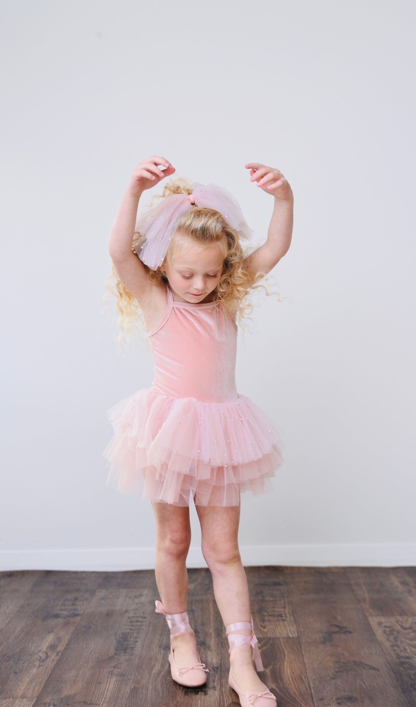 DOLLY® VELVET LEOTARD ROMPER WITH PEARL TULLE  dollypink  ⚪