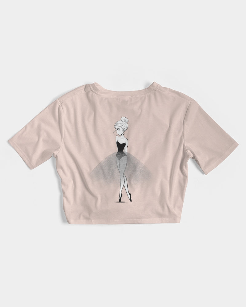 DOLLY Doodling Ballerina Women's Twist-Front Cropped Tee pink