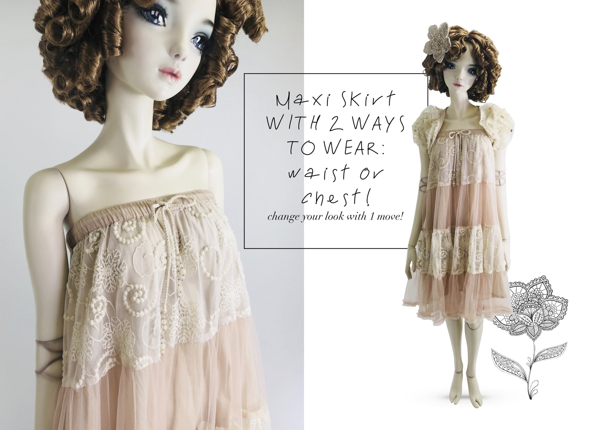 DOLLY by Le Petit Tom ® BOHO maxi skirt ballet pink - DOLLY by Le Petit Tom ®