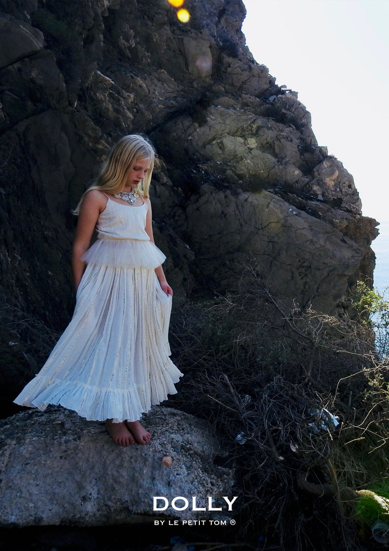[ OUTLET!] DOLLY by Le Petit Tom ® JEWELER'S CRYSTALS gold stripe maxi skirt
