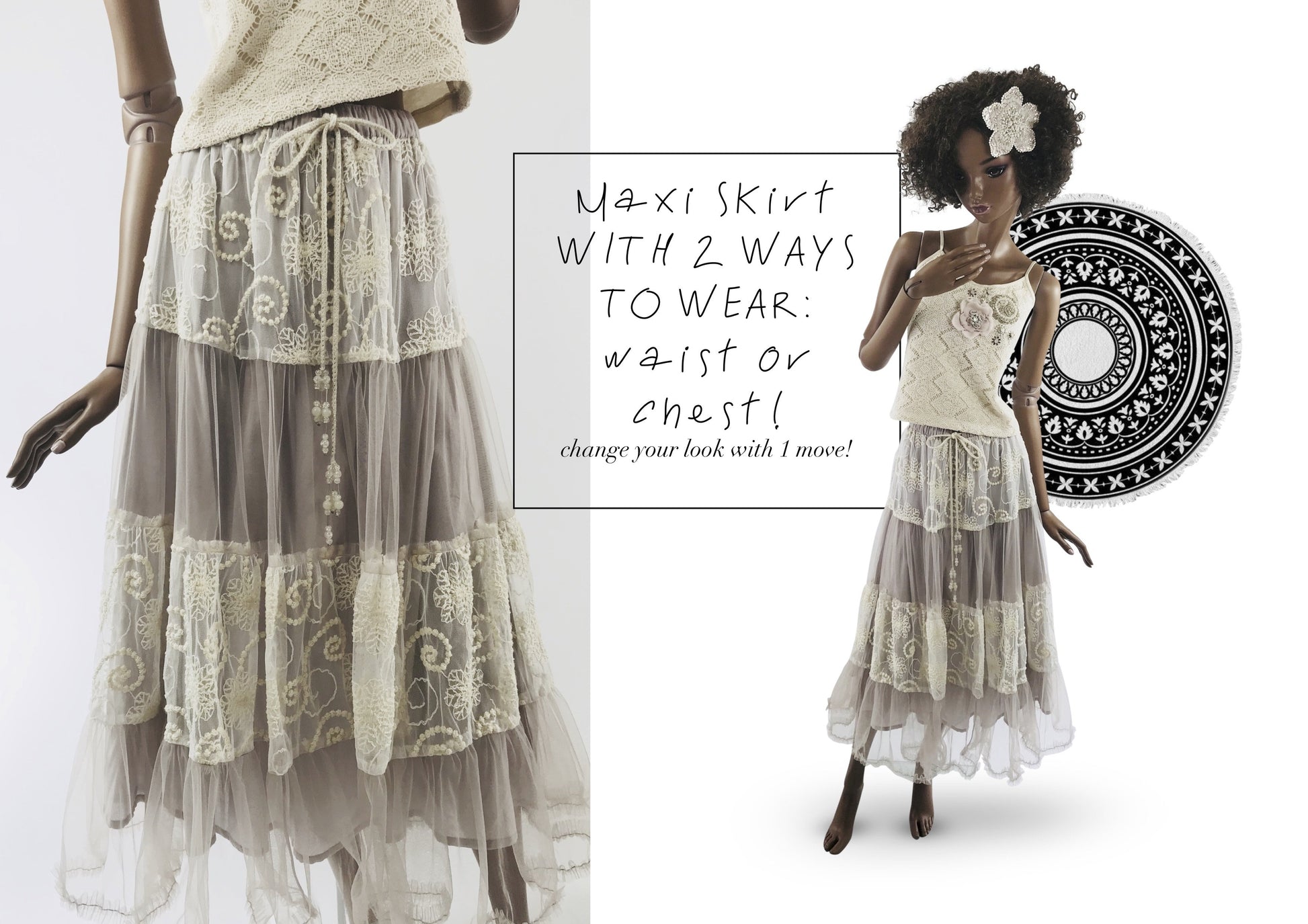 DOLLY by Le Petit Tom ® BOHO maxi skirt mauve - DOLLY by Le Petit Tom ®