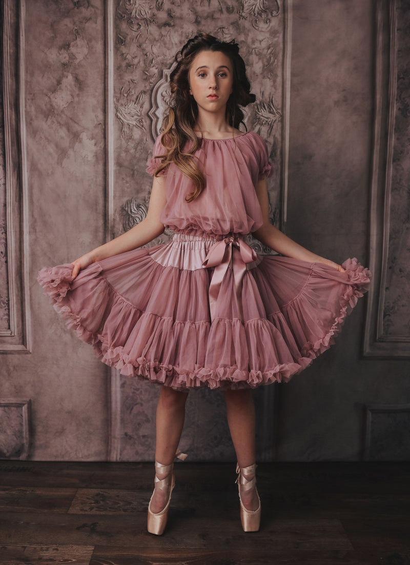 DOLLY by Le Petit Tom ® TOP PRINCESA CON VOLANTES malva