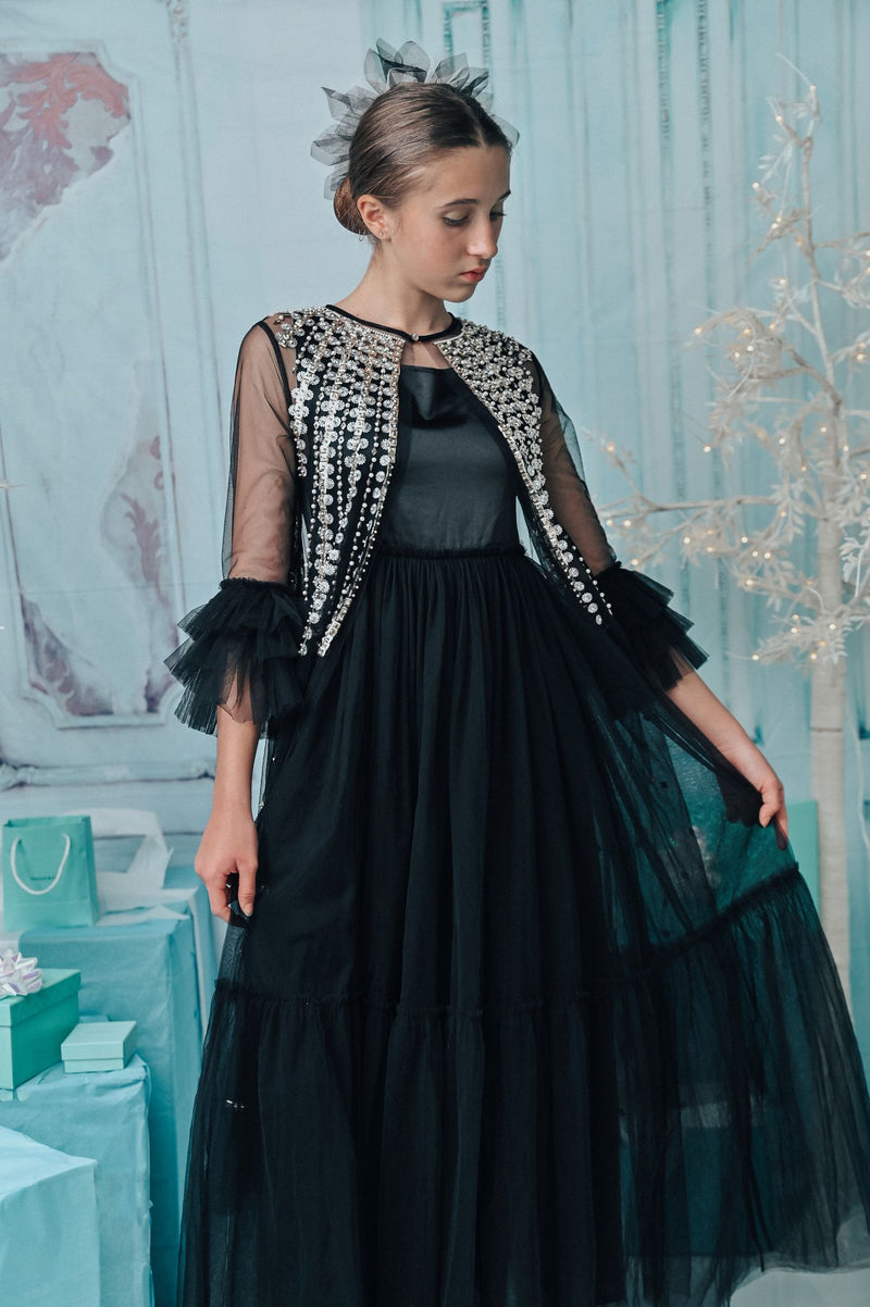 DOLLY GOLIGHTLY Desayuno en Tiffany's VESTIDO MAXI DE SATÉN CON TUTÚ negro